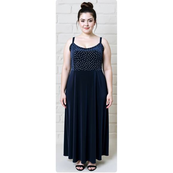 VTG Y2K Navy Velvet Sleeveless Maxi Dress 3X 4X 26 28 Whimsigoth Dark Fairy - Picture 1 of 10